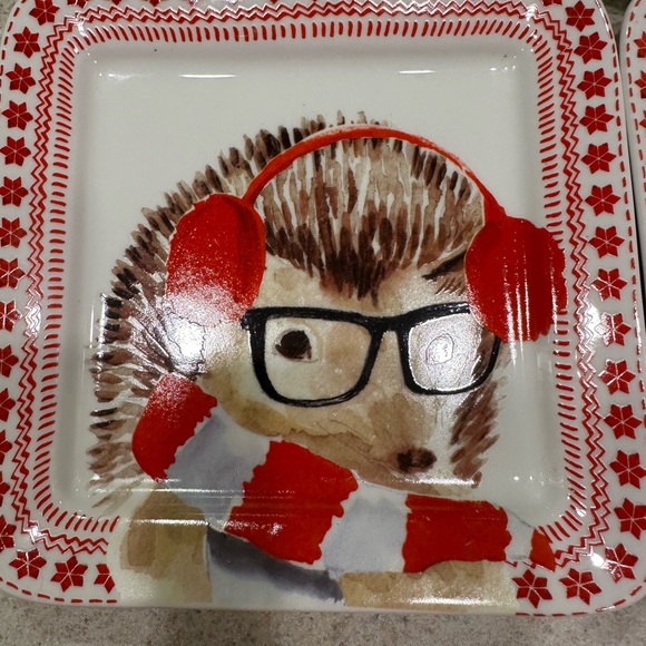 Ciroa woodland creatures celebrate winter set of 4 desert/appetizer plates 6x6 - Picture 4 of 10